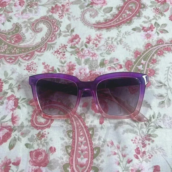 Pink and Purple Ombre Sunglasses Square Rectangular Cateye - Picture 2 of 5